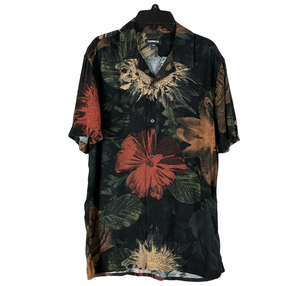 Express 2023 Floral Button Shirt S Tropical Camo Beach Vacation Summer Resort